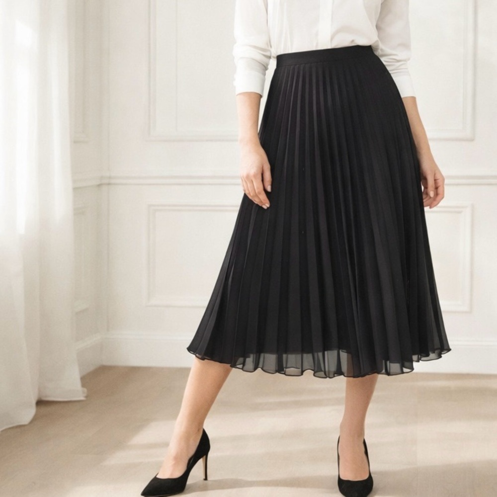 Sandro Studio Pleated Midi Skirt Flowing Chiffon Dark Academia Sz 12